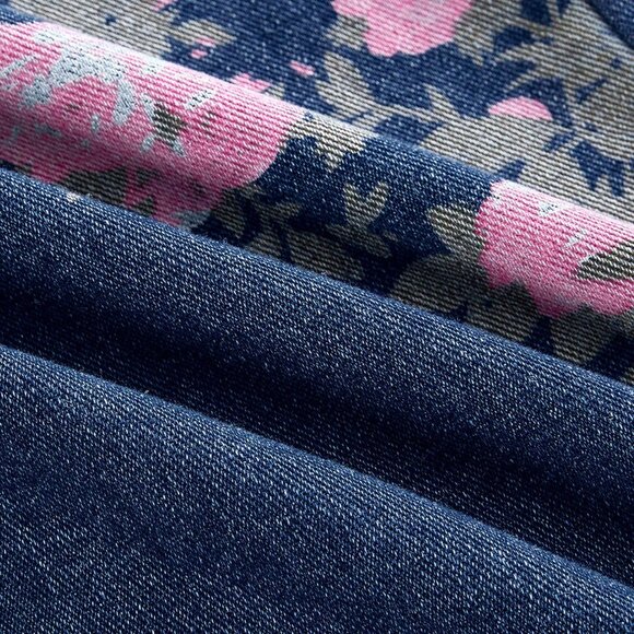 Blue Casual Women's Floral Print Washed Loose Baggy Flared Jeans - Picture 5 of 5